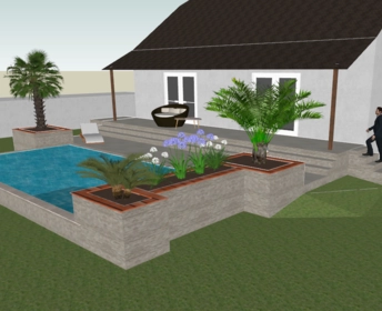 Plan d'une piscine 3x4 avec massif