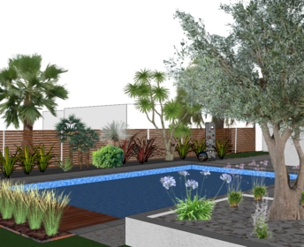 Plan d'une piscine et massif