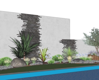Plan d'une piscine avec parement et massif